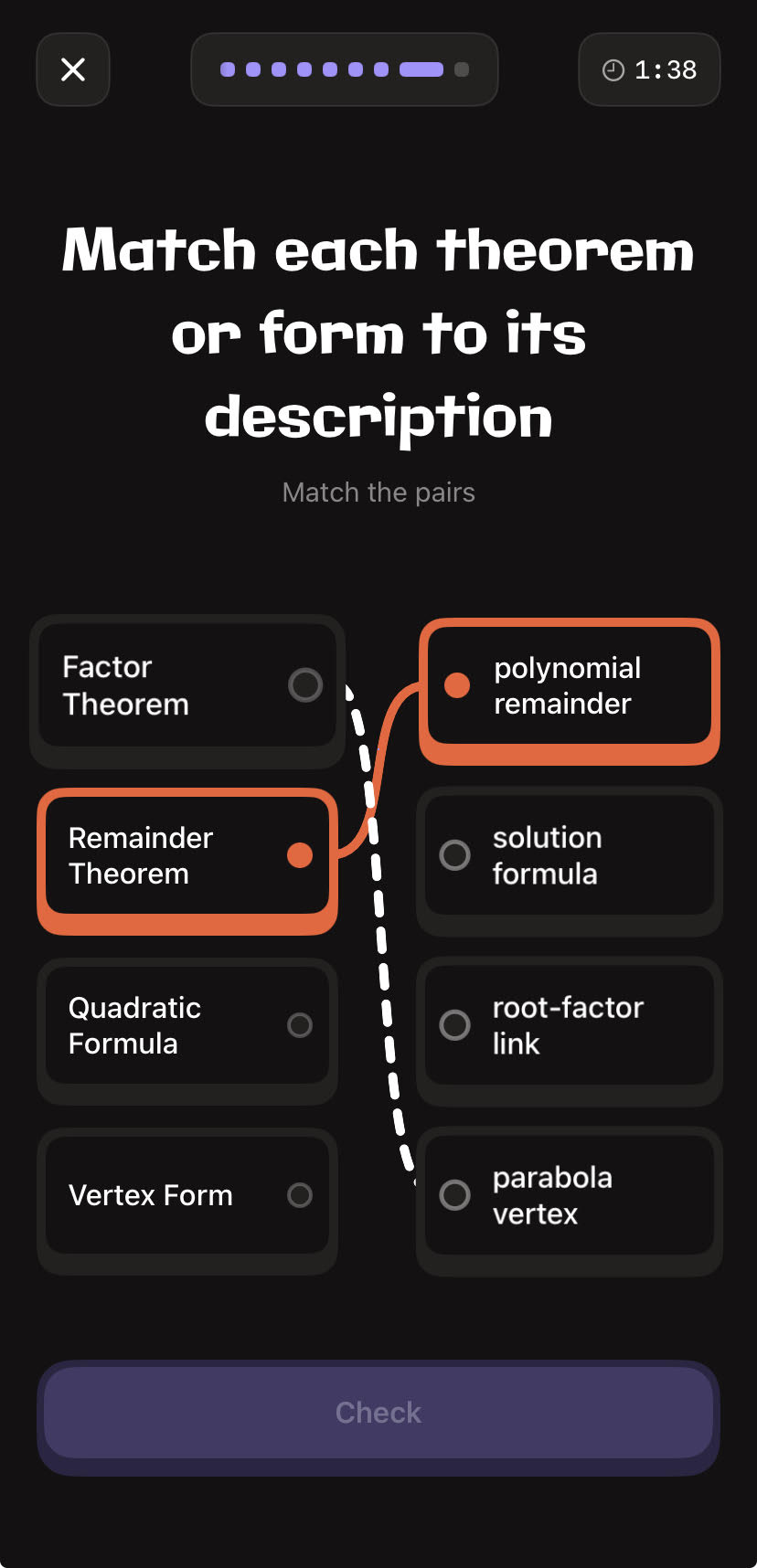 Quiz matching question